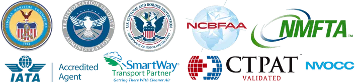 FMC licensed, bonded, insured, IATA accredited, SmartWay, NCBFAA, NMFTA, C-TPAT validated, and NVOCC